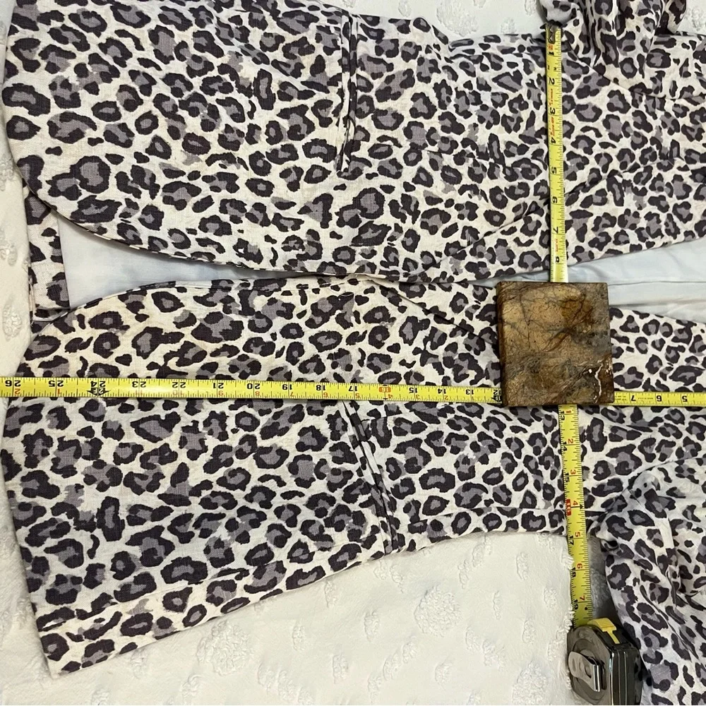 RACHEL ZOE Womens Snow Leopard Print Linen Blend Open Front Blazer Jacket S